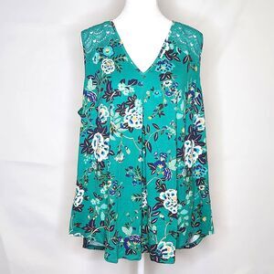 Daniel Rainn Fantine Teal Floral Crochet Lace Cutout Blouse Women 2X Cottagecore